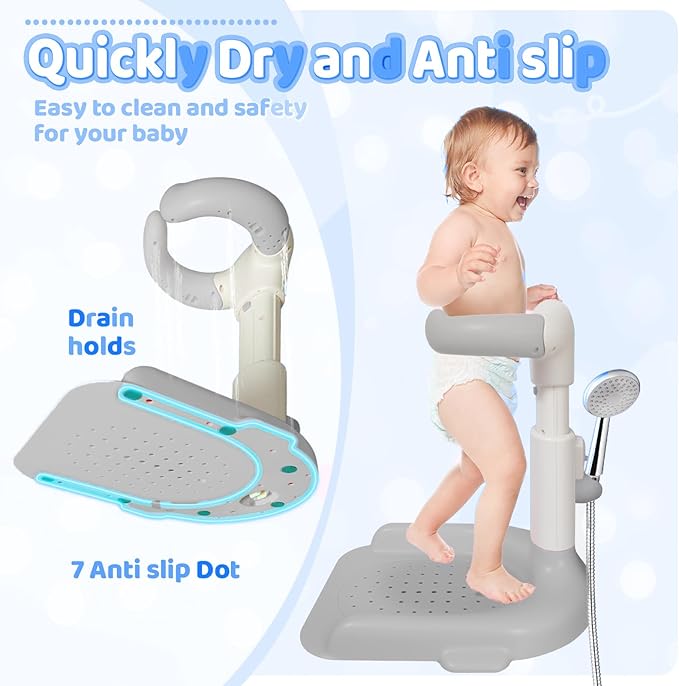 Baby Bath with Shower Stand Support , Non-Slip Adjustable Baby Standing Support,Soporte para Bañera de Bebé,Toddler Standing Up Themselves,Ideal Gift for baby standing bath 8-36 Months (Gray)