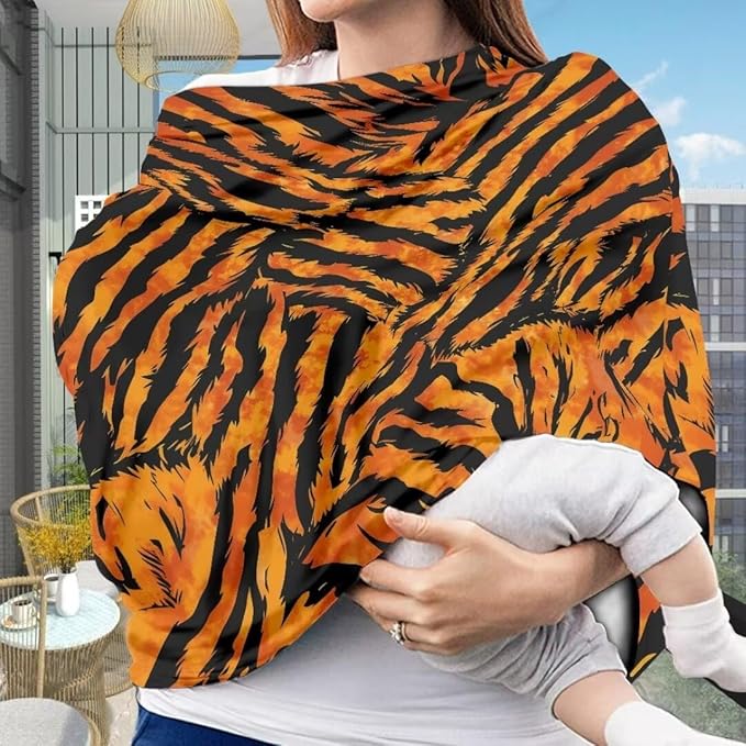 Coldinair Tiger Skin Print Car Seat Cover for Babies Girls Nursing Cover,Soft Stretchy Infant Carseat Canopy,Shopping Cart/High Chair/Stroller Covers
