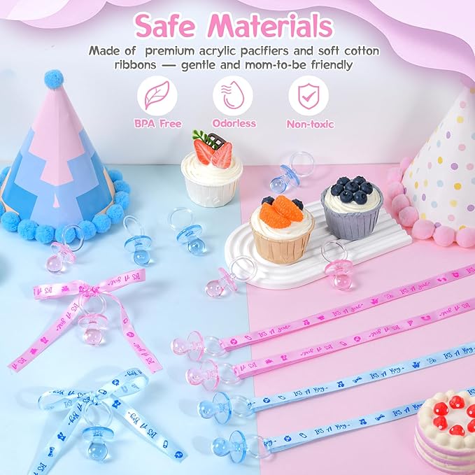 100 Pieces Baby Shower Pacifiers Necklace, Cute Acrylic Pacifier Necklaces for Chupones para Baby Shower Games Charm, Party Favors, Decorations DIY, Gender Reveal Table Scatter(Pink&Blue)