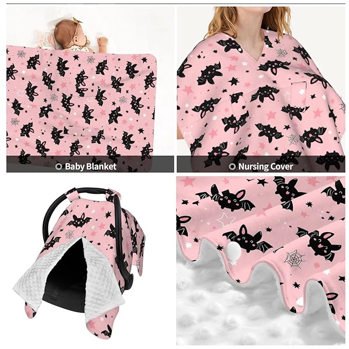 KiuLoam Halloween Cute Cartoon Bat Baby Car Seat Canopy, Nursing Cover for Mom Breastfeeding Scarf, Infant Car Seat Cover/Multiuse Baby Stroller Covers for Babies Boys Girls