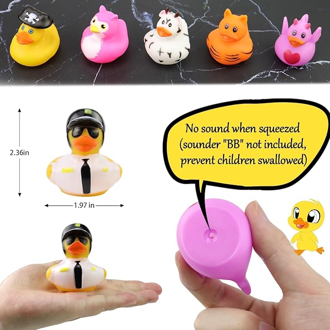 24 Pcs Rubber Ducks, 2.75 Inch Assorted Floater Ducking for Kids, Baby Rubber Ducks in Bulk Bath Toy,Ducks for Cruise Party Favors, Baby Birthday Shower Classroom Gifts