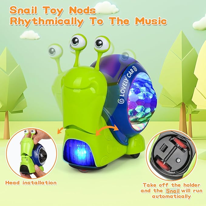 Baby Toddler Crawling Toys 6-12 Months, Musical Snail Baby Toy, Infant Crawling Tummy Time Development Toys Boy Girl Christmas Birthday Gifts