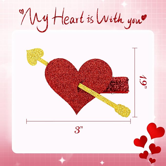 YanJie 2pcs Valentines Day Hair Clips for Girls Glitter Heart Clip Cupid Accessories Red Hair Accessories for Women Cute Hairpin Girl Valentine Gifts
