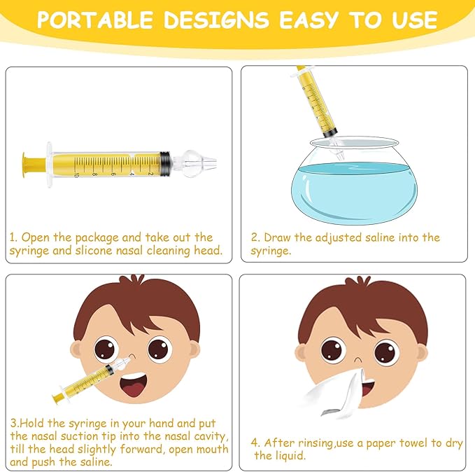 Aolso Baby Nasal Irrigator, 4PCS Nasal Syringe for Baby, Syringe Nasal Irrigator with Tweezers & Cleaning Brush, Baby Nasal Aspirator with Silicone Nasal Suction Tips Portable Baby Nasal Syringe