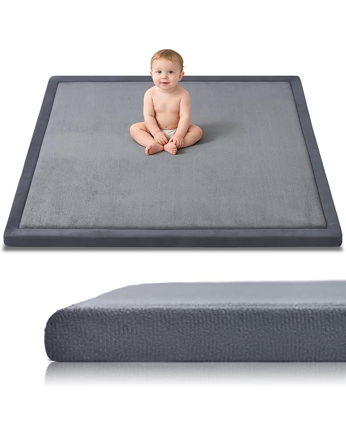 Baby Play Mat for Floor, 1.2" Thick Memory Foam 50"×50" Playpen Mat for Kids, Infants, Toddlers - Soft, Durable Baby Crawling Mat for Tummy Time, Sitting with Non-Slip Bottom (Dark Gray)