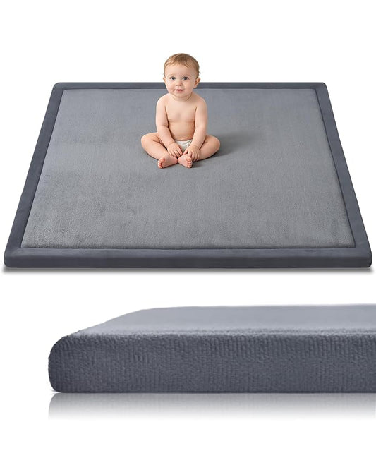 Baby Play Mat for Floor, 1.2" Thick Memory Foam 50"×50" Playpen Mat for Kids, Infants, Toddlers - Soft, Durable Baby Crawling Mat for Tummy Time, Sitting with Non-Slip Bottom (Dark Gray)