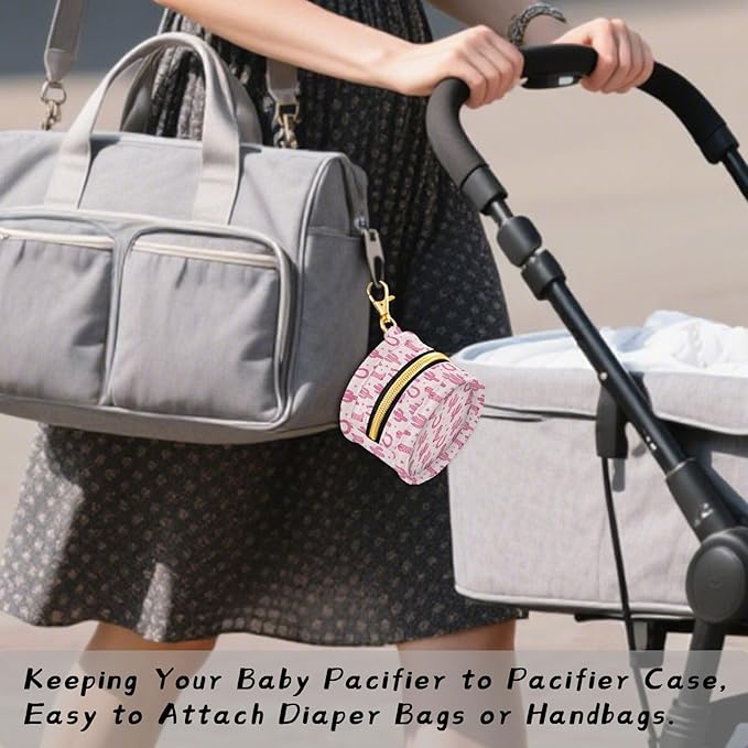 Western Boots Cactus Pink Print Pacifier Holder Case for Diaper Bag Portable Travel Pacifier Storage Case with Clip Newborn Baby Pouch for Baby Boys Girls Purse Outdoor