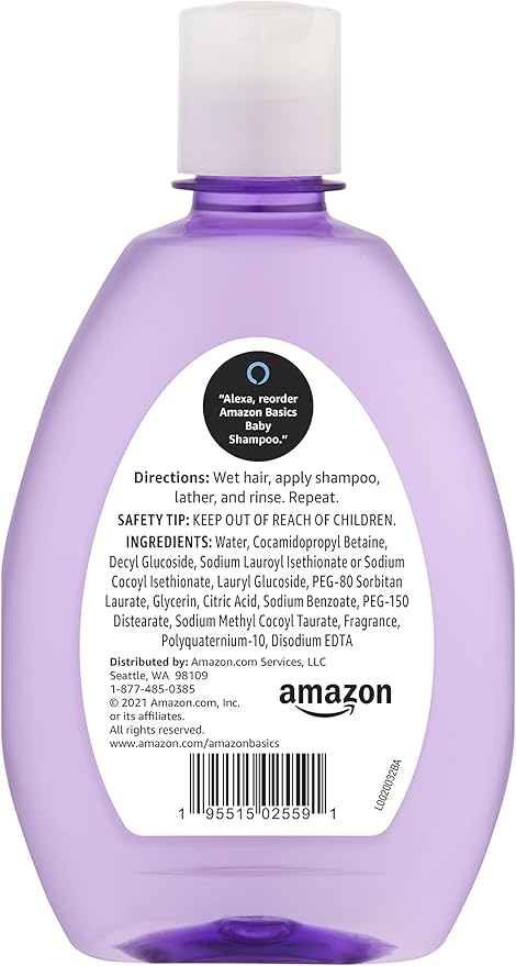 Amazon Basics Baby Shampoo, Tear-Free, Lavender & Chamomile Scented, Sulfate-Free, Paraben-Free, Pediatrician-Tested, 13.60 Fl Oz (Pack of 1)