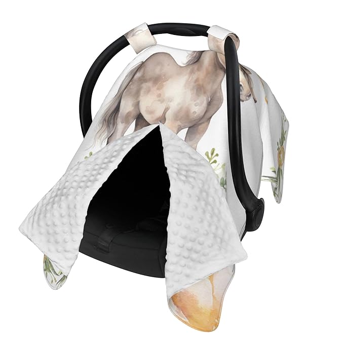 Personalized Baby Car Seat Canopy with Name Custom Minky Horse Car Seat Covers Nursing Cover for Breastfeeding Multi-Use Cover Infant Carrier Carseat Winter Cover for Newborn Girls Boys