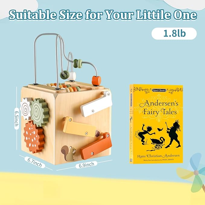 Wooden Kids Baby Activity Cube - Boys Gift Set | One 1, 2 Year Old Boy Girl Gifts Toys | Developmental Toddler Educational Learning Boy Toys 12-18 Months | Bead Maze, First Birthday Gift