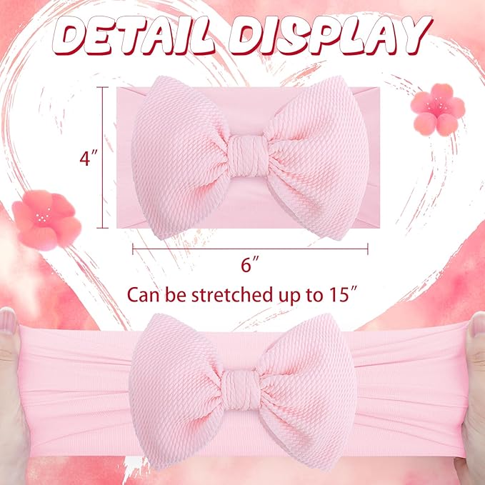 YanJie Baby Girl Headbands - Nylon Bow Hair Accessories for Newborn Infants, Toddlers (0-6 Months) - Red, Pink