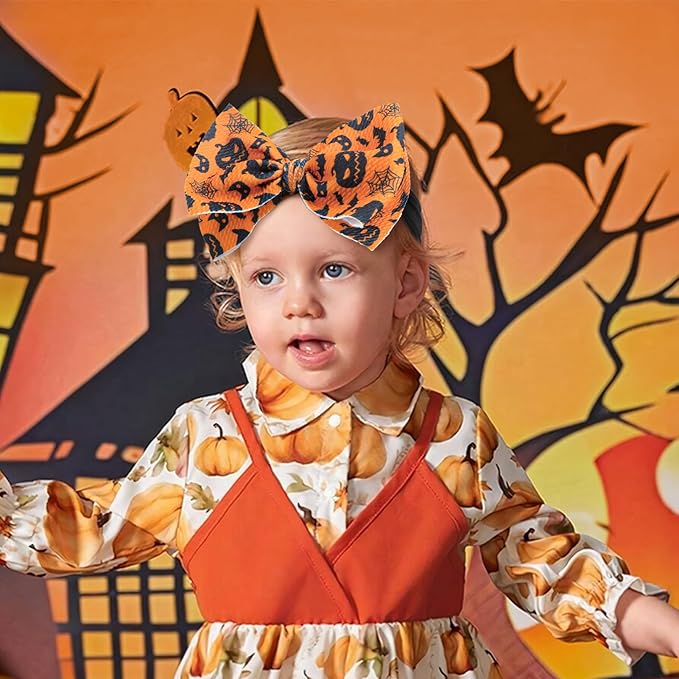 Halloween Baby Girl Bows Elastic Nylon Halloween Hairbands Hair Accessories Headbands with Bows for Newborn 2 PCS