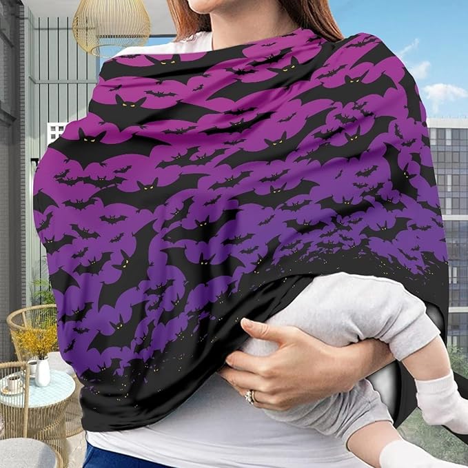 JEOCODY Halloween Bat Car Seat Covers Canopy Cover,Multi Use Cover Soft Nursing Cover Elastic Carseat Canopy Stroller Cover Shopping Cart Cover