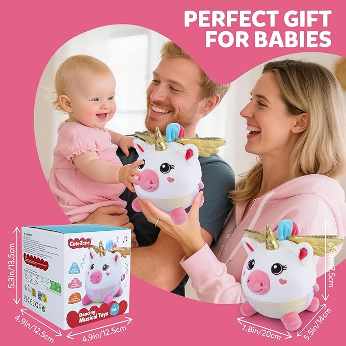 Baby Girl Toys 6-12 Months - Unicorn Crawling & Moving Musical Toy, Vibrating Tummy Time Baby Toy with 48 Songs & Recording, Interactive Gift for 6-12 Month Babies
