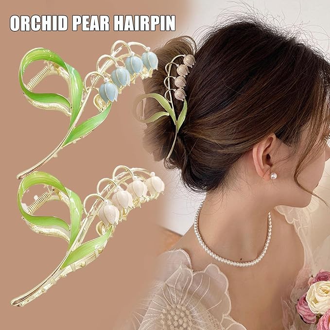 1PC Pink Gold Lily of The Valley Flower Hair Clips, Large Metal Claw Clip,Orchid Clamps,Lily Jaw Clamp Styling Accessories for Thick Thin Clips and Barrettes