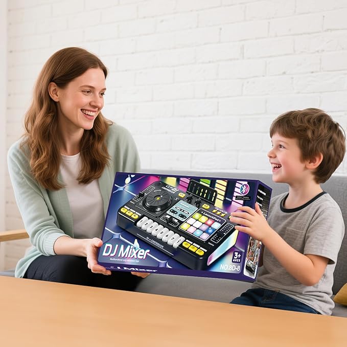 DJ Mixer for Kids, Toddler DJ Mixing Table with DJ Turntable, Game Mode, Light & Speed Control and Microphone, Gifts for 3 4 5 6 Years Old Boys Girls - Kid DJ Mixer Set