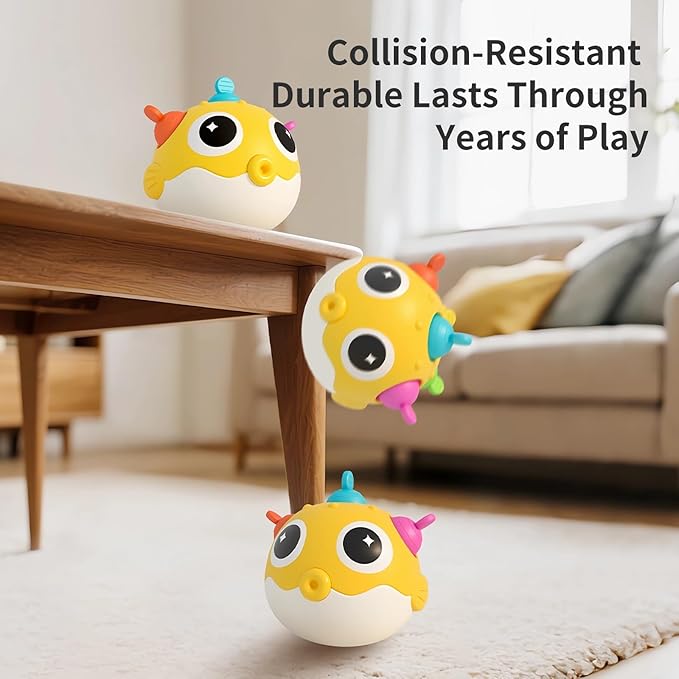 Baby Wobble Toys, Infant Rolypoly Tumbler Musical Wobbler Toy with Silicone Bubble for Teething Sensory Play, Baby Tummy time Toys for Newborn 3 6 12 Months Gifts for Toddler Boys Girls