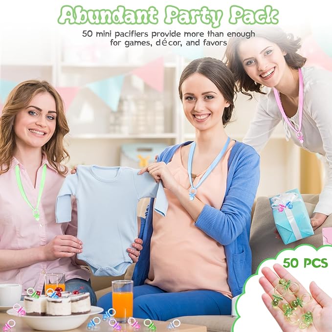 50 Pcs Mini Pacifiers Baby Shower Games Boy Girl, 1.25 Inch Cute Baby Shower Pacifiers, Bulk Acrylic Pacifier for Party Table Scatter, Pacifier Hunt Game, Gender Reveal Decoration Party Favors(Green)