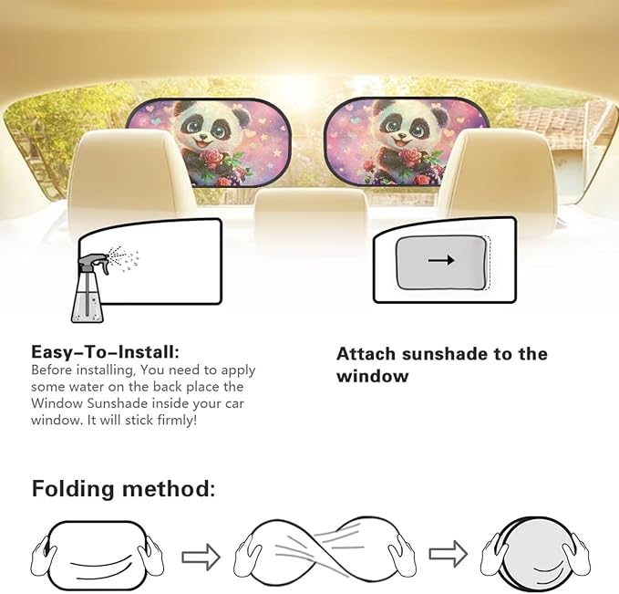 Bulopur 2 PCS Panda Rose Flower Car Windshield Sun Shade for Side Window UV Protection Breathable Easy to Install Mesh Car Window Covers Mesh Window Shades for Baby Universal Fit