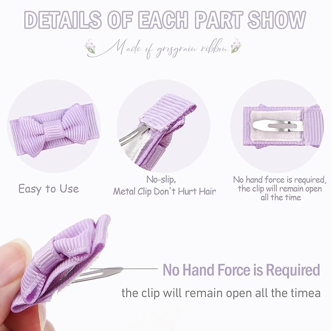 CÉLLOT 60Pcs Baby Hair Clips 1.2" Tiny Baby Bows Snap Hair Clips for Thin Hair Grosgrain Ribbon Hair Bows Clips for Baby Girls Toddlers Infant in Pairs