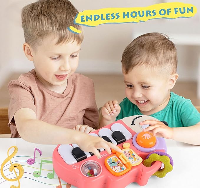 Baby Musical Piano Toys for Toddler 3 4 5, Busy Board with Music & Light, Birthday Toy for Infant Toddler 3 Years and Older Boy Girl Gifts (Pink-Hedgehog)