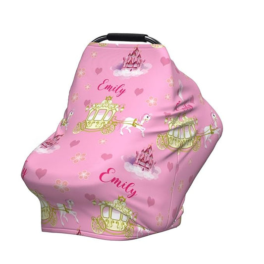 Personalized Baby Car Seat Cover for Girls, Custom Castles Nursing Covers for Breastfeeding with Name, Infant Stroller Cover, Baby Carseat Canopy for Newborn, Multiuse Car Seat Canopies