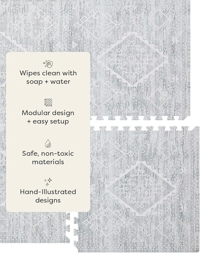 House of Noa Play Mat – 4x8 Gray Ula – Set of 8 Tiles – Cushioned EVA Foam Play Mat for Floor, Soft Interlocking Mats for Hard Floors
