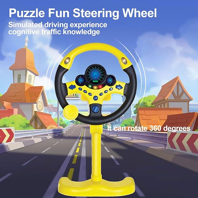 Steering Wheel Driving Toy, Simulated Steering Wheel for Kids, Electric Car Steering Wheel Toys，Electric Early Steering Wheel Toys with Music and Sound, Perfect and Ideal for Kids