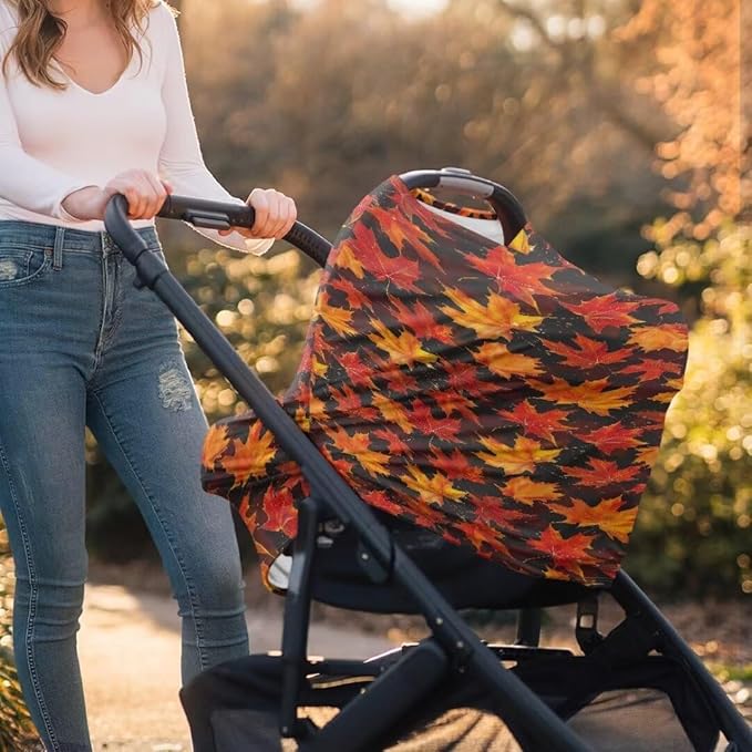 Coldinair Fall Leaves Multifunctional Nursing Cover Multi Use Cover for Baby Floral Car Seat Canopy Shopping Cart Cover,Stroller Cover