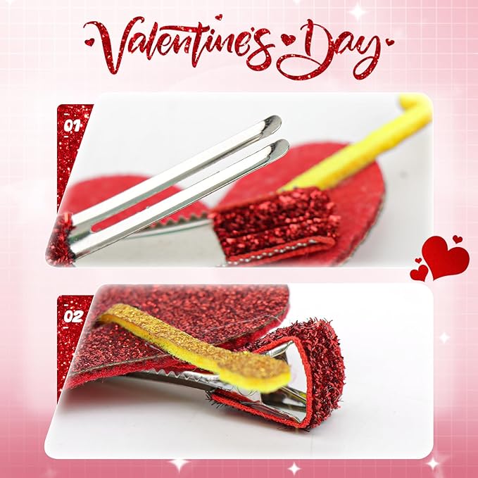 YanJie 2pcs Valentines Day Hair Clips for Girls Glitter Heart Clip Cupid Accessories Red Hair Accessories for Women Cute Hairpin Girl Valentine Gifts