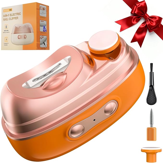 4-in-1 Electric Nail Clipper with LED Light – Quiet Rechargeable Nail Grooming Kit, Grinder & Polisher, 2 Speed, Nail Debris Collector, Portable Gift Set