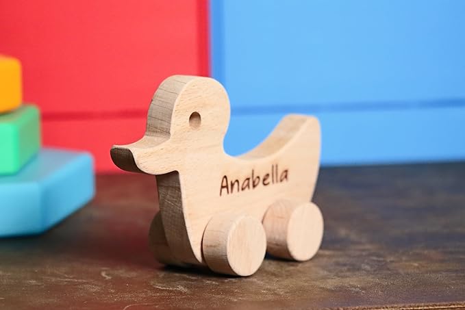 Wooden Rabbit Push Toy, Waldorf and Montessori Animal Toy, Personalized Toy Gift, Gift for Baby Shower, Wooden Toy, Personalized