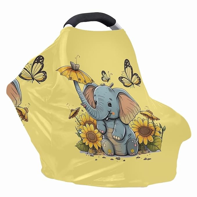 Upetstory Sunflower Elephant Car Seat Covers for Babies,Breathable Infant Carseat Cover Lightweight Baby Carrier Cover Nursing Canopies Breastfeeding Covers Fit Spring Summer/Hot Days/Warm Weather