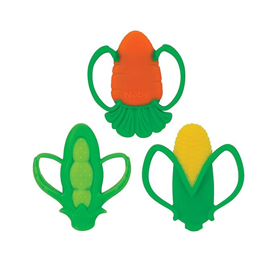 Nuby 2 Handle Silicone Fruit and Veggie Teether - 3+ Months, Assorted, 1pk