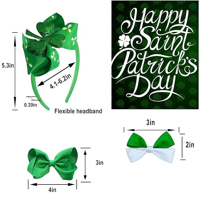 St. Patrick's Day Grosgrain Ribbon Alligator Hair Clips and Accessories - Solid Color Toddler Hair Bows 4PCS