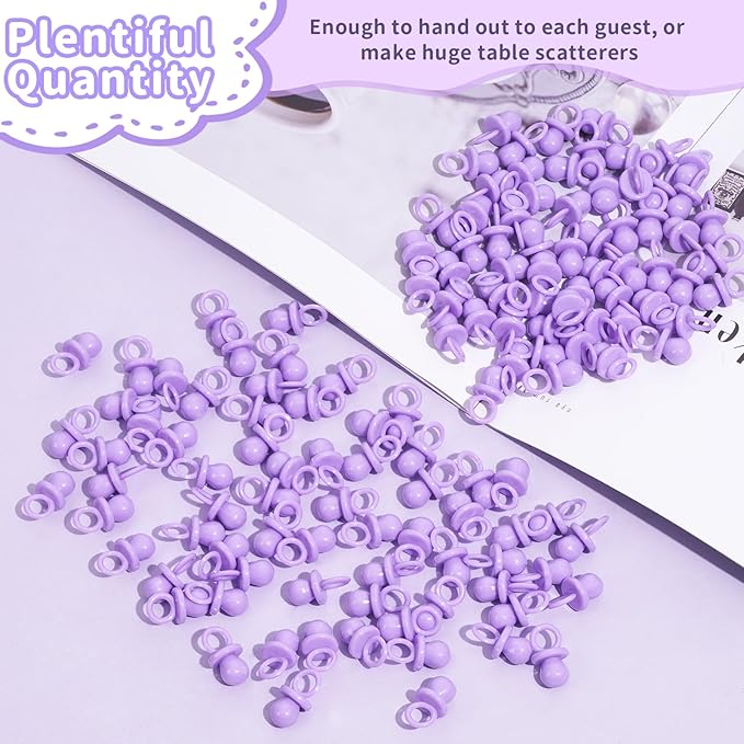 200 Mini Pacifiers Baby Shower Game Girl, 0.86’’ Plastic Pacifiers Baby Shower Game, Bulk Baby Shower Pacifiers for Gender Reveal Baby Shower Decoration DIY, Table Scatter, Baby Shower Favors (Purple)