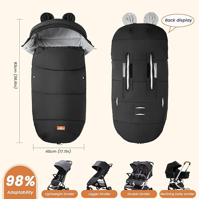 Bemece Warm Bunting Bag, Universal Winter Stroller Cover with Zip, Windproof Stroller footmuff for Baby Buggies Pushchair, Machine Washable