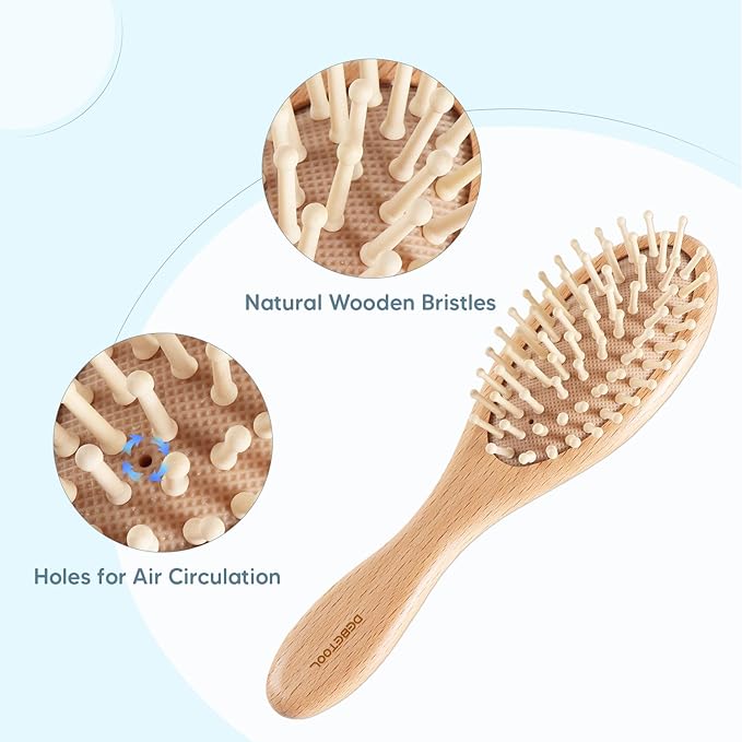 DEBETOOL Baby Hair Brush and Comb Set for Newborns & Toddlers - Wooden Baby Brush Set With Soft Goat Bristle and Toddler Comb, Ideal for Cradle Cap