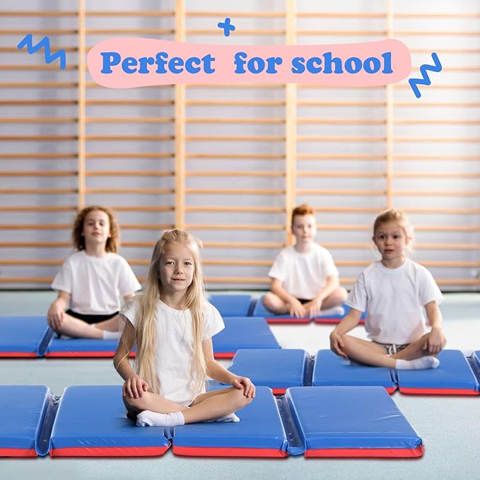 Marsui Folding Kids Nap Mats for Preschool Daycare 4 Section Folding Rest Mats Daycare Sleeping Mat for Kid 2 Inch Thick Portable Resting Floor Sleep Mat Baby Changing Pad for Kindergarten(Red,Blue)