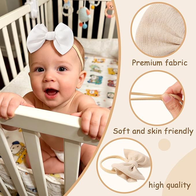 yoyokid 3PCS 4" Baby Girls Bow Headband, Elastic Nylon Hairbands Soft Baby Hairbands with Bows Hair Accessories for Newborn Infant Toddler, Beige Black White