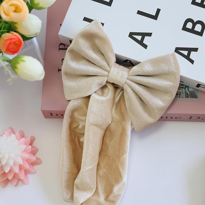 Velvet Khaki Leopard Baby Headbands Big Bows for Baby Girls Velvet Soft Hairbands Bows Wide Head Wrap Beige Hair Accessories for Newborn, Infant Toddlers 0-6Months
