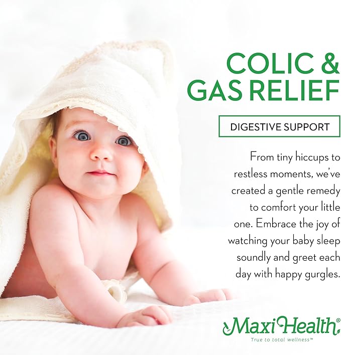 Maxi Health Homeopathic Gripe Water for Babies – Fast Acting Homeopathic Colic Calm Baby Gas Drops for Newborns – Natural Chamomile, Ginger, Peppermint & Fennel Baby Water for Hiccups 2PK