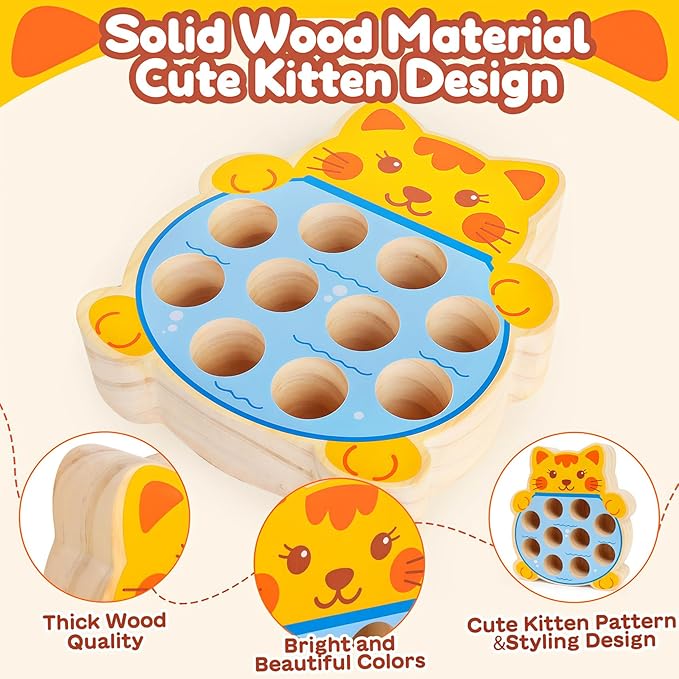 Montessori Magnetic Wooden Fishing Game for Kids 3+, Fine Motor Skills Toys Learning Color Sorting & Hand Eyes Coordination Easter Basket Stuffers for Toddlers Boys Girls