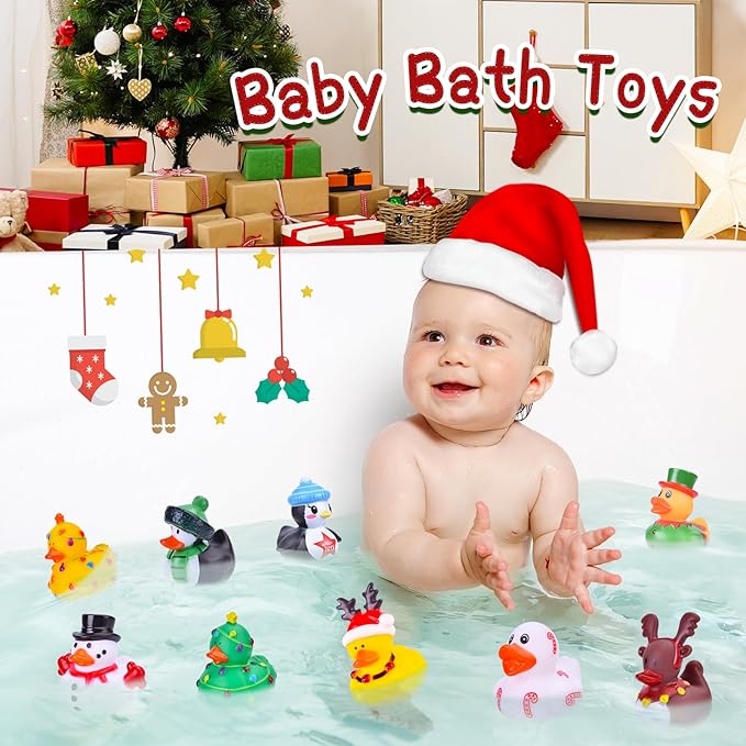 24 Pack Christmas Rubber Ducks, 2 Inch Bulk Car Ducking Set Small Xmas Bath Toys for Kids Toddlers Boys Girls Cute Duckies Party Favors Stocking Stuffers Classroom Prizes Pool Table Decor