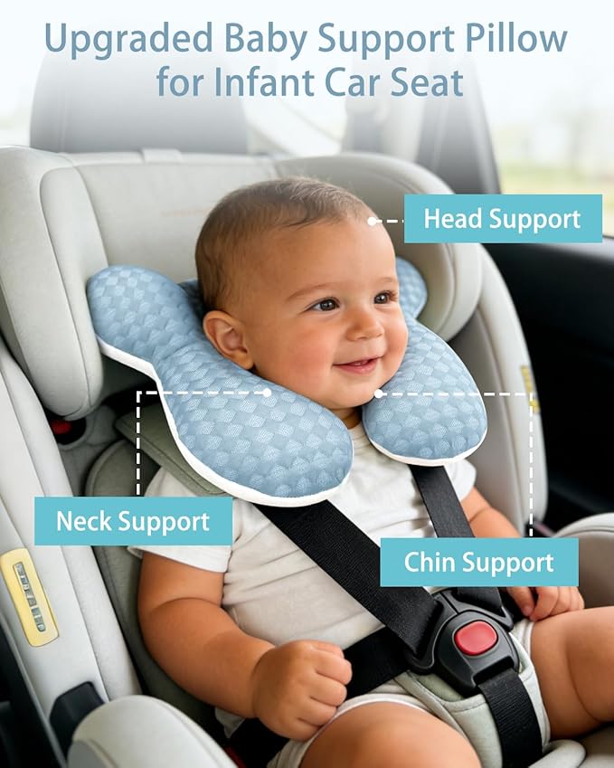 KAKIBLIN Baby Travel Pillow, Baby Neck Pillow for Car Seat, U-Shaped Head and Neck Support for Stroller Pushchair, Soft Cooling Breathable Infant Head Pillow for Newborn Toddler