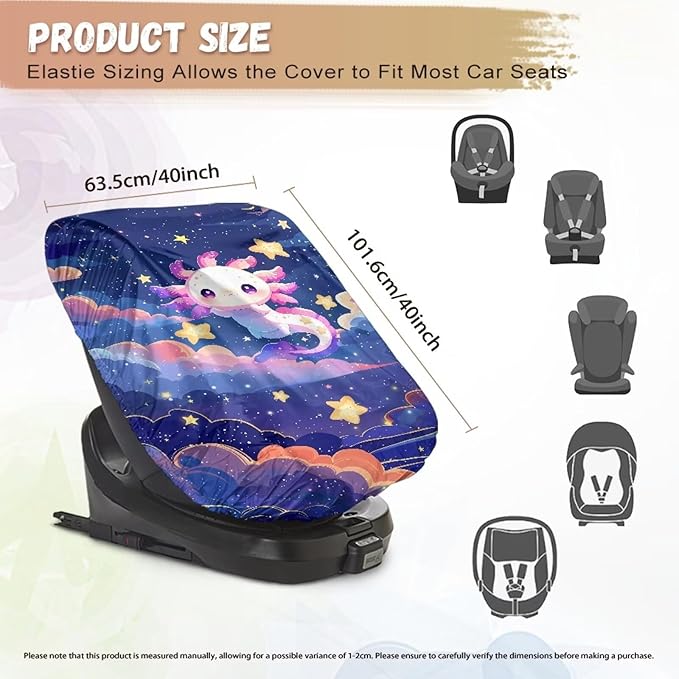XYZCANDO Axolotl Print Baby Car Seat Cover Cartoon Summer Carseat Cover Protect from Sun/Hot Days UV Rays Protective Baby Car Seating Sun Shade Cover for Travel Car Accessories 2025