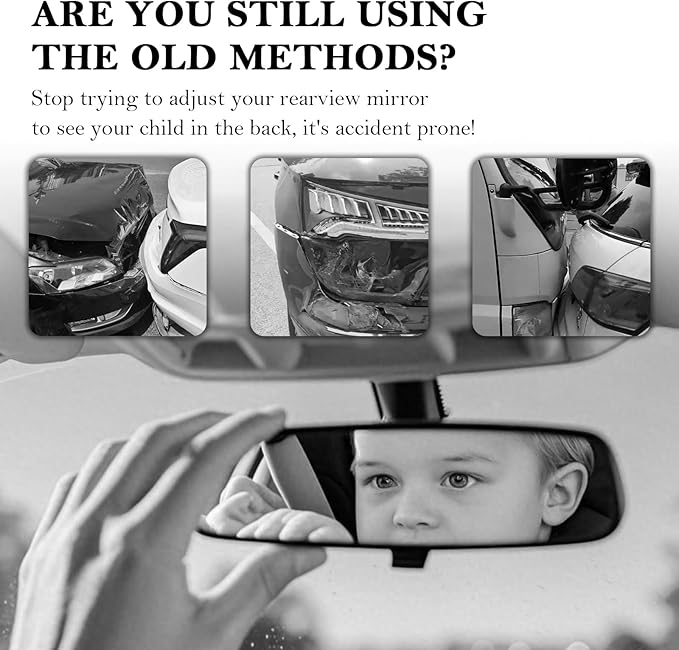 2026 Latest 360° Adjustable Car Mirror for Baby,Clip on Baby Rear View Mirror for Car with Retractable Clamping Arm,Universal Curved Backseat Mirrors for Babies Observing & Safety