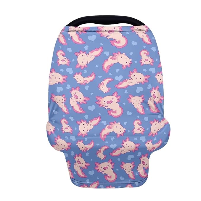 Wanyint Axolotl Love Blue Stretchy Baby Car Seat Covers Carseat Canopy for Boys Girls, Soft Baby Breastfeeding Stroller High Chair Shopping Cart Cover