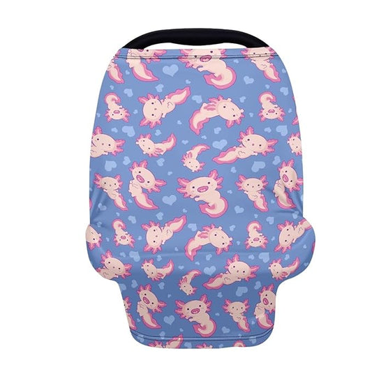 Wanyint Axolotl Love Blue Stretchy Baby Car Seat Covers Carseat Canopy for Boys Girls, Soft Baby Breastfeeding Stroller High Chair Shopping Cart Cover
