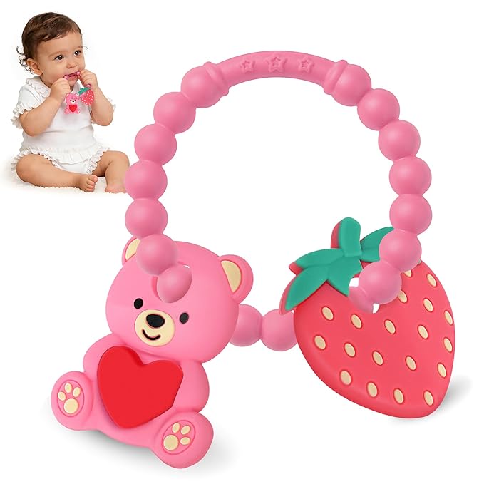 Baby Teething Toys, Baby Valentines Day Gifts, Valentines Gifts for Toddlers, Baby's Valentine Teether Toys with Heart Shape for Infants 3-12 Months Baby's First Valentine's Day Gift for Boys & Girls